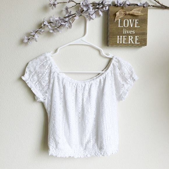 Hollister Tops - NWT Hollister Off The Shoulder White Lace Crop Top